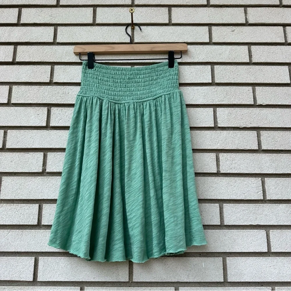 ATM Anthony Thomas Melillo Green Cotton Smocked Waist Raw Hem Skirt XS Boho Chic
